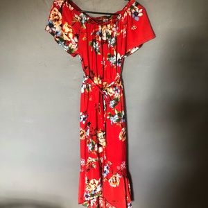 Red Floral High Low Dress